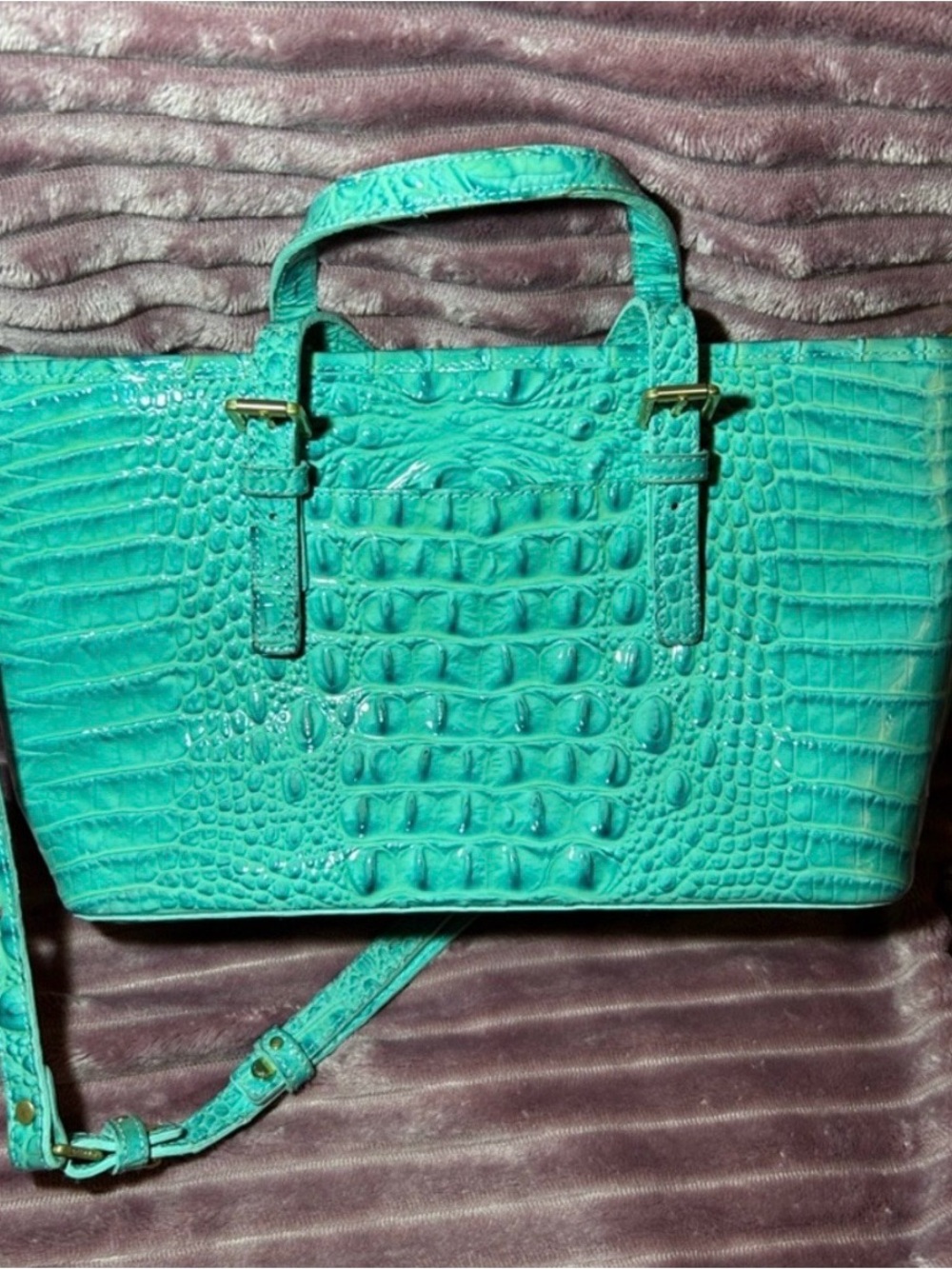 Brahmin Turquoise Croc-Embossed Tote with Removable Strap - Picture 6 of 6